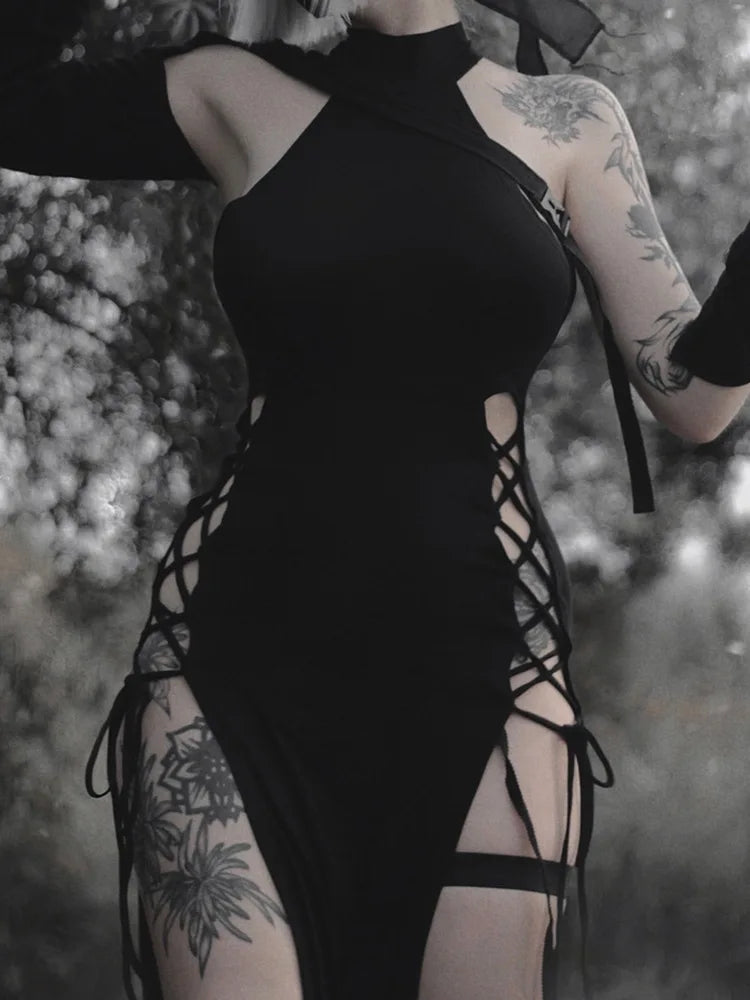 Sexy High Split Black Dress For Sale Online | Green Witch Creations