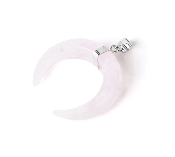 Rose Quartz Crystal Crescent Moon Pendant Necklaces | Green Witch Creations