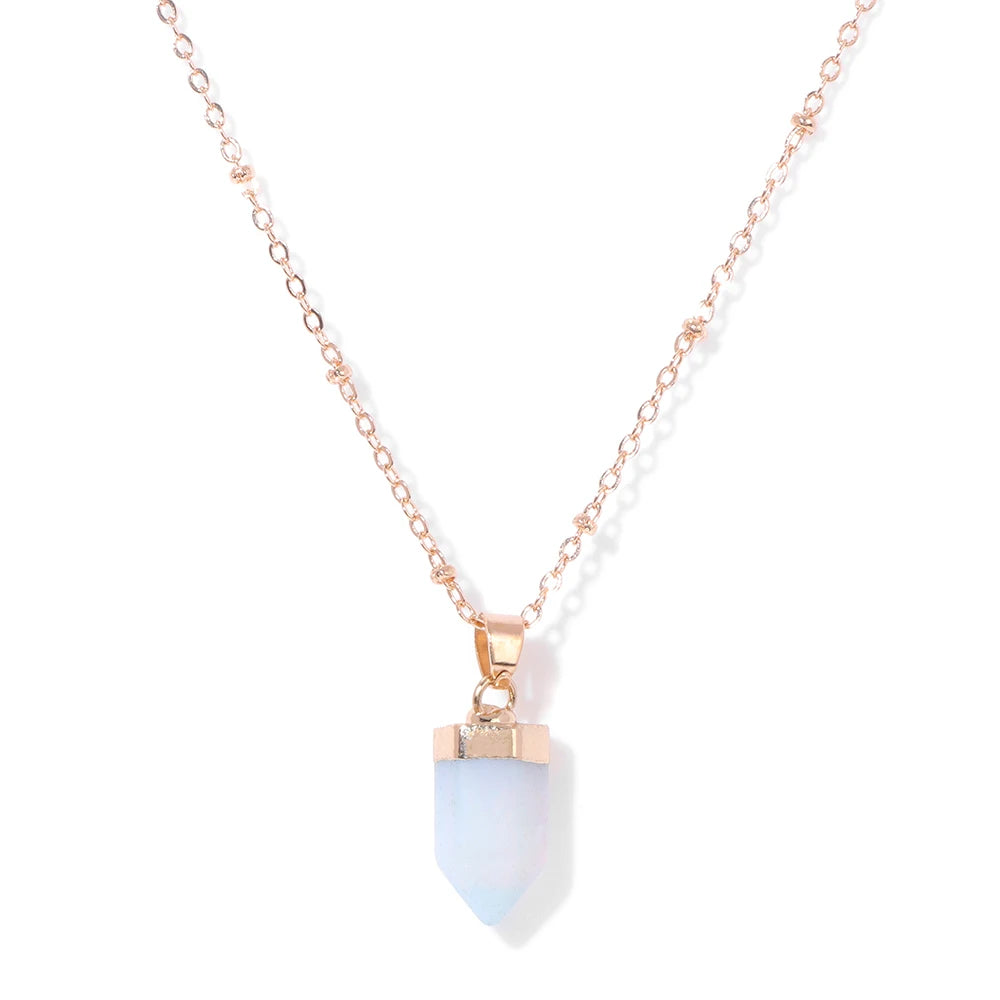 Opalite Hexagonal Stone Pendant Gold Necklace | Green Witch Creations