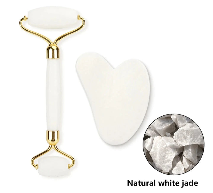 White Jade Crystal Gua Sha Facial Massage Roller Set | Green Witch Creations