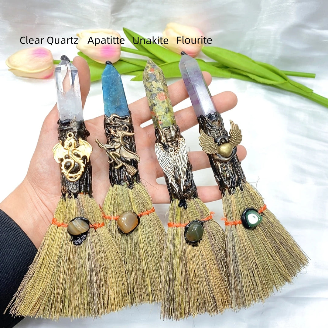 Large Crystal Point Charm Broom For Sale | Green Witch Creations