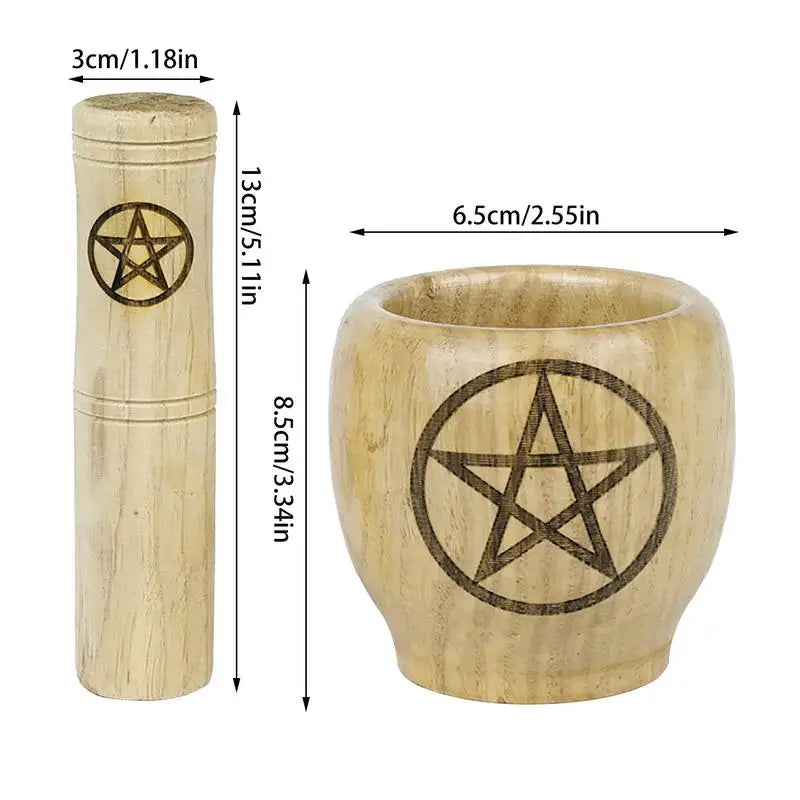 Wood Pentacle Pestle & Mortar Set For Sale | Green Witch Creations