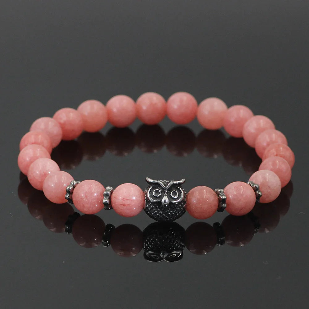 Pink Quartz Owl Charm Bead Bracelets | Green Witch Creations