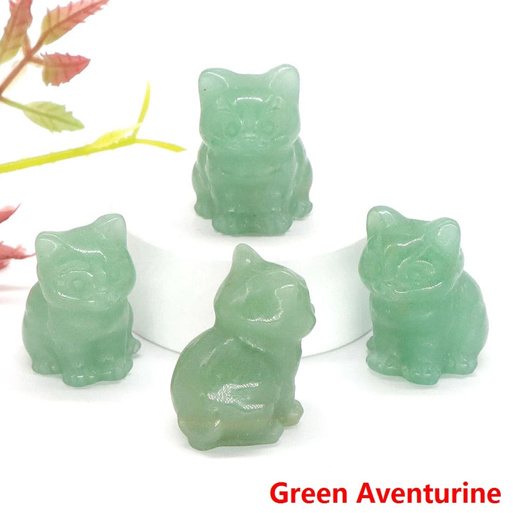 Green Aventruine Crystal Cat Statue | Green Witch Creations