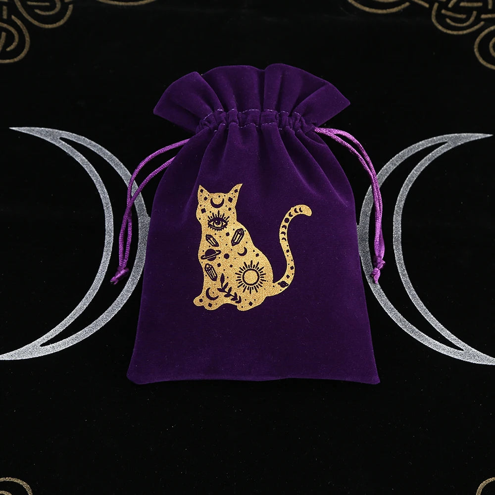 Cat Purple Print Velvet Tarot Card Bags For Sale Online | Green Witch Creations