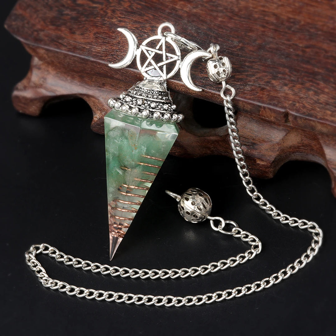 Green Aventurine Triple Moon Crystal Resin Pendulum | Green Witch Creations