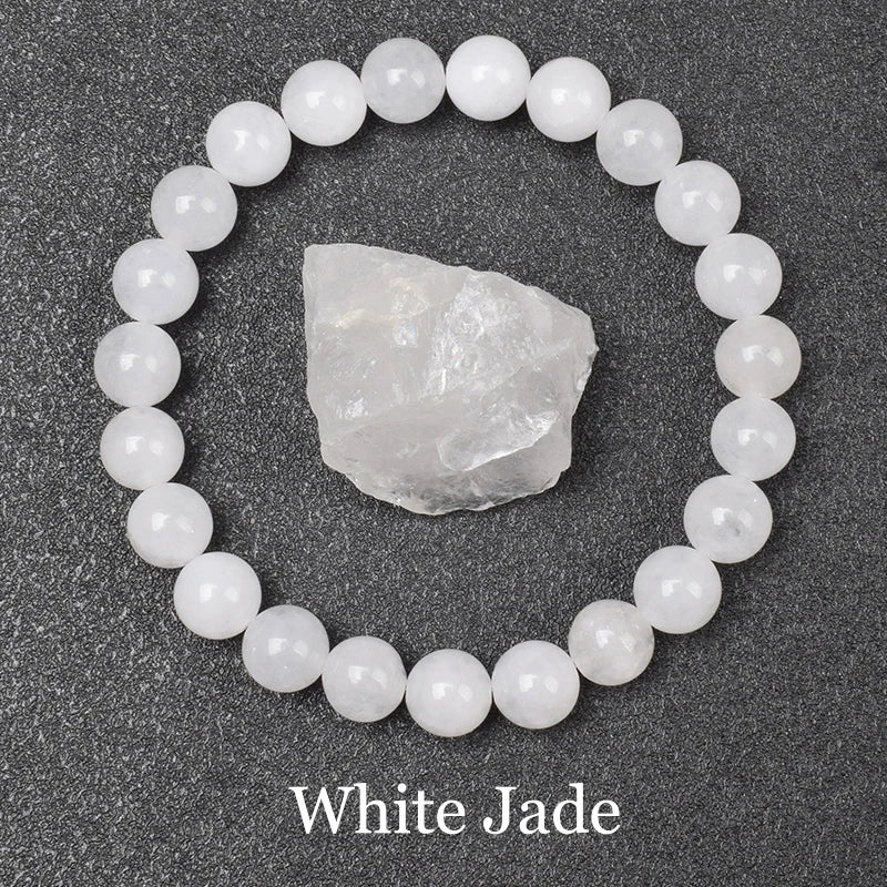 White Jade 8mm Crystal Stone Bead Bracelets | Green Witch Creations