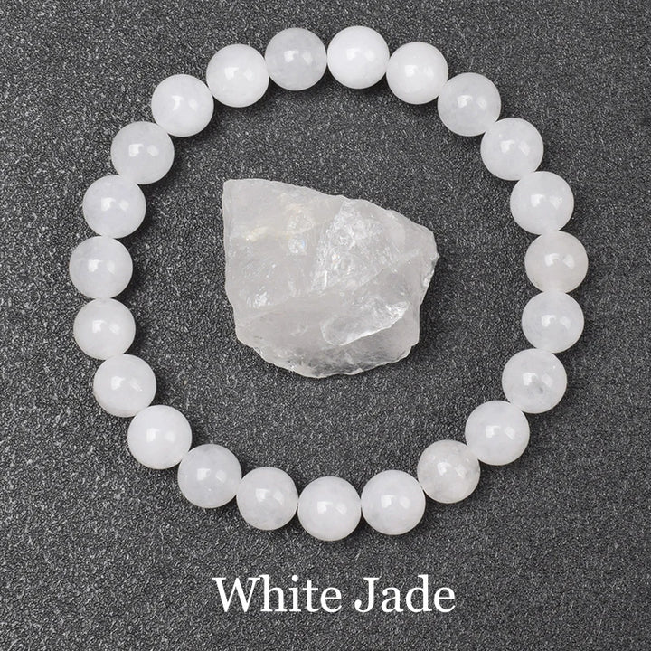 White Jade 8mm Crystal Stone Bead Bracelets | Green Witch Creations