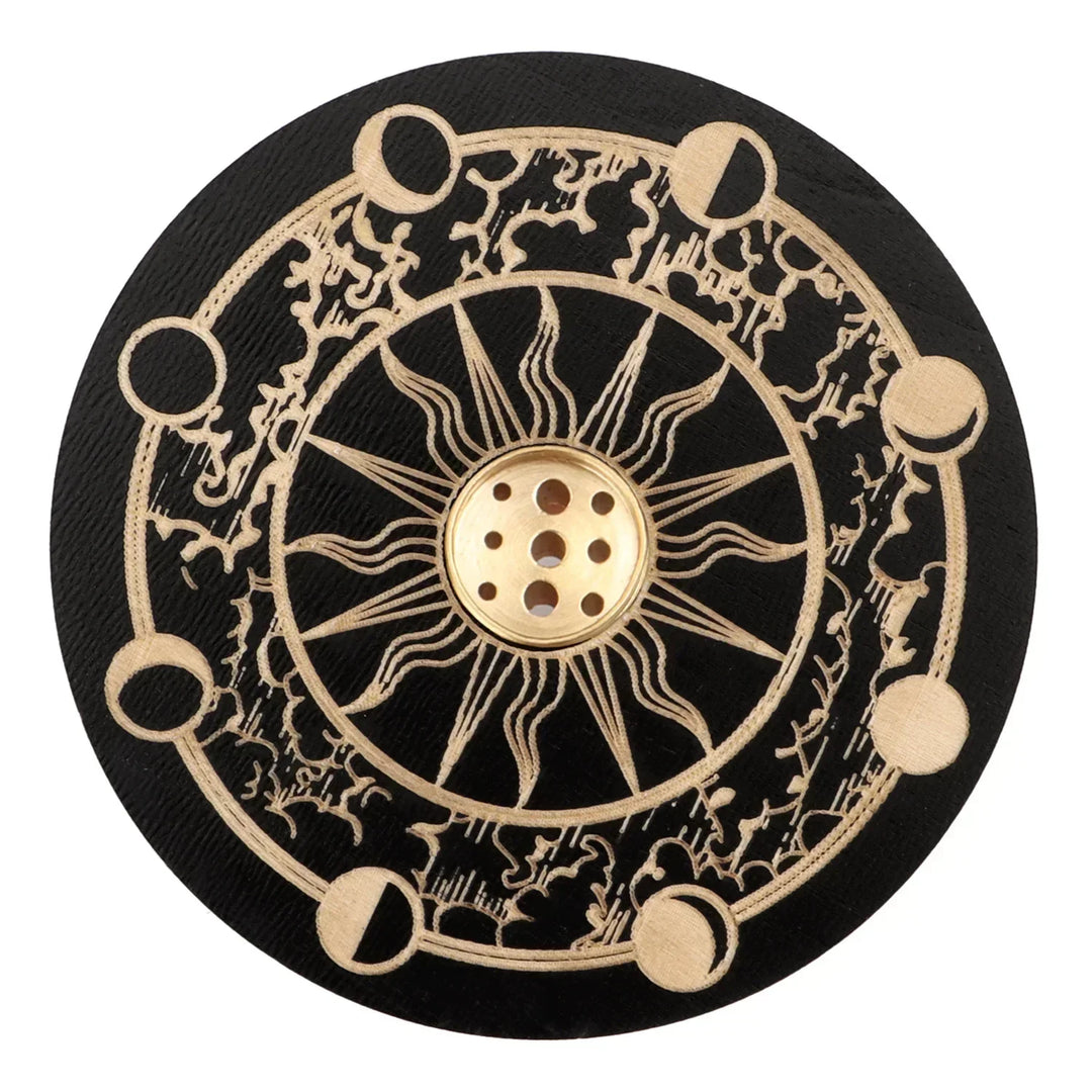 Moon Phase Sun Wood Design Incense Holder | Green Witch Creations