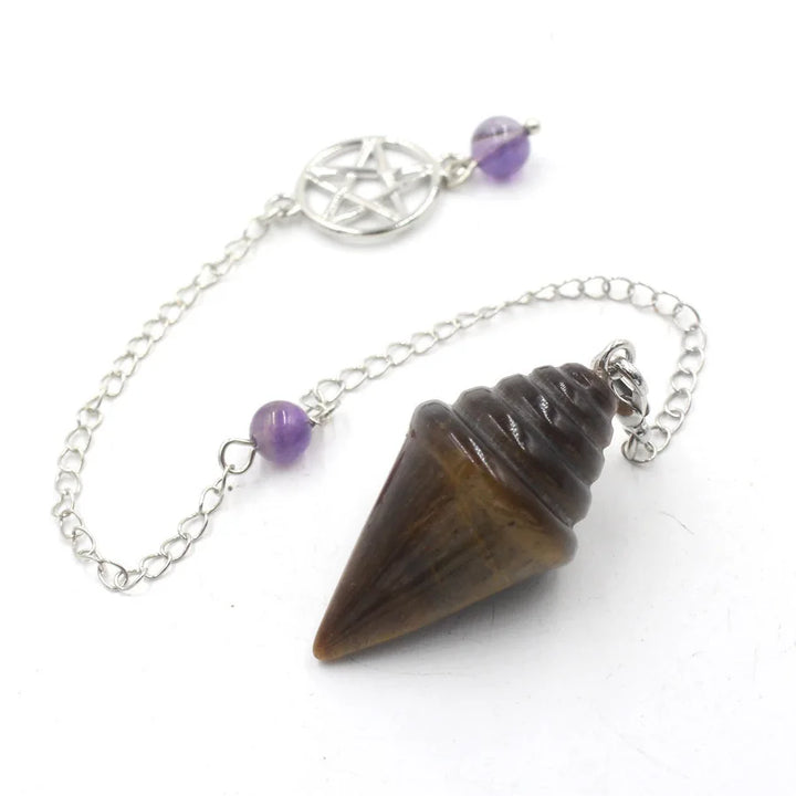 Tigers Eye Amethyst Pentacle Crystal Witch Pendulum | Green Witch Creations