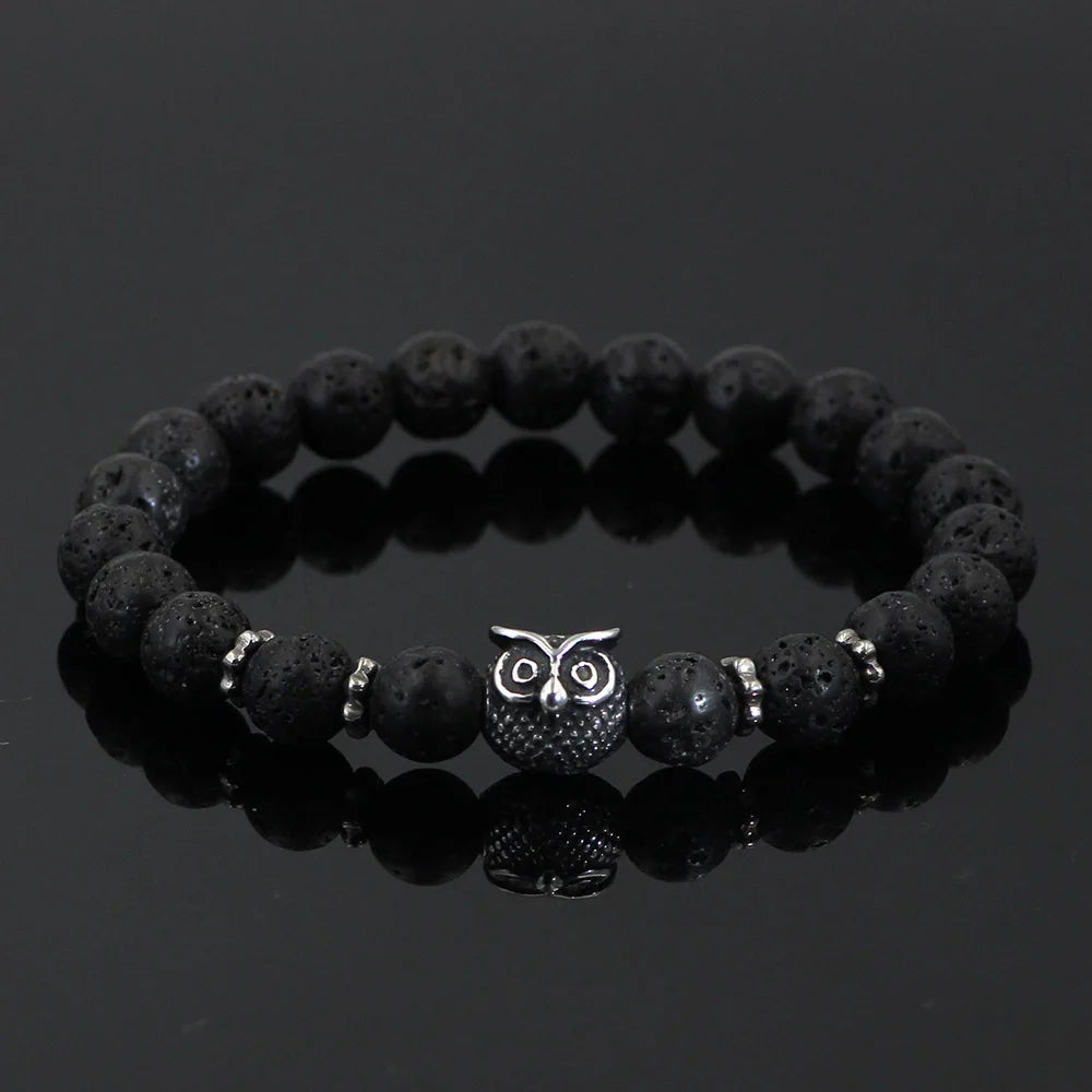 Lava Rock Owl Charm Bead Bracelets | Green Witch Creations