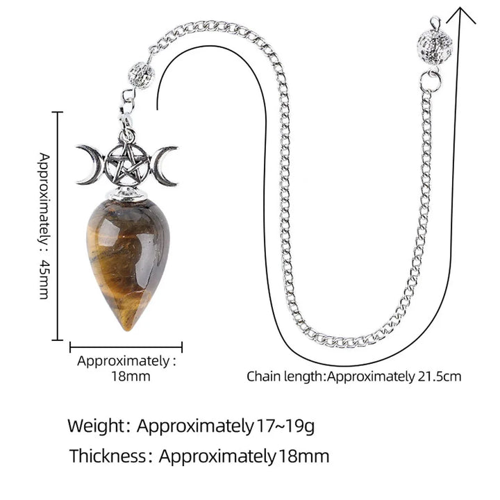 Triple Moon Pentacle Teardrop Crystal Pendulums