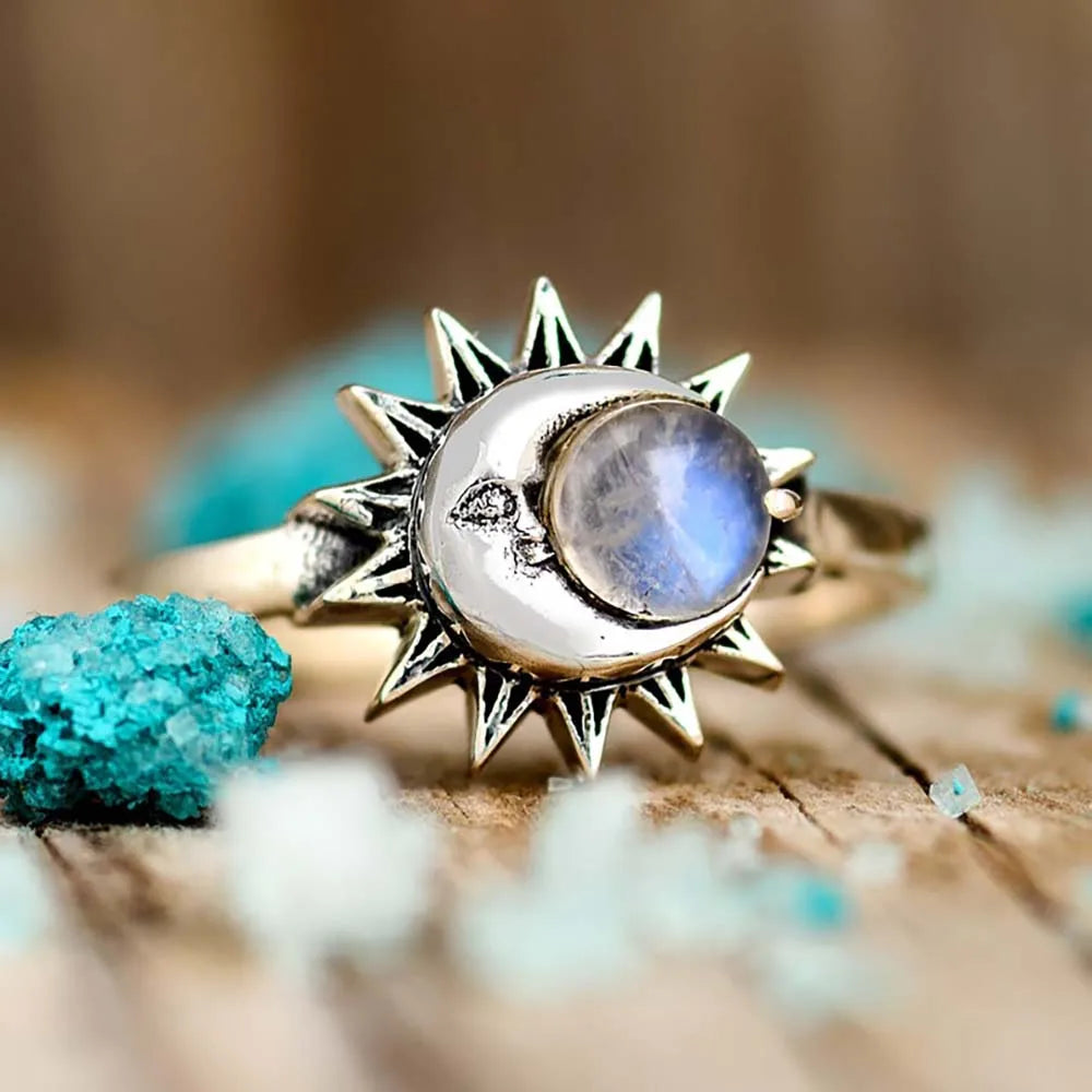 Sun Moon Moonstone Ring | Green Witch Creations