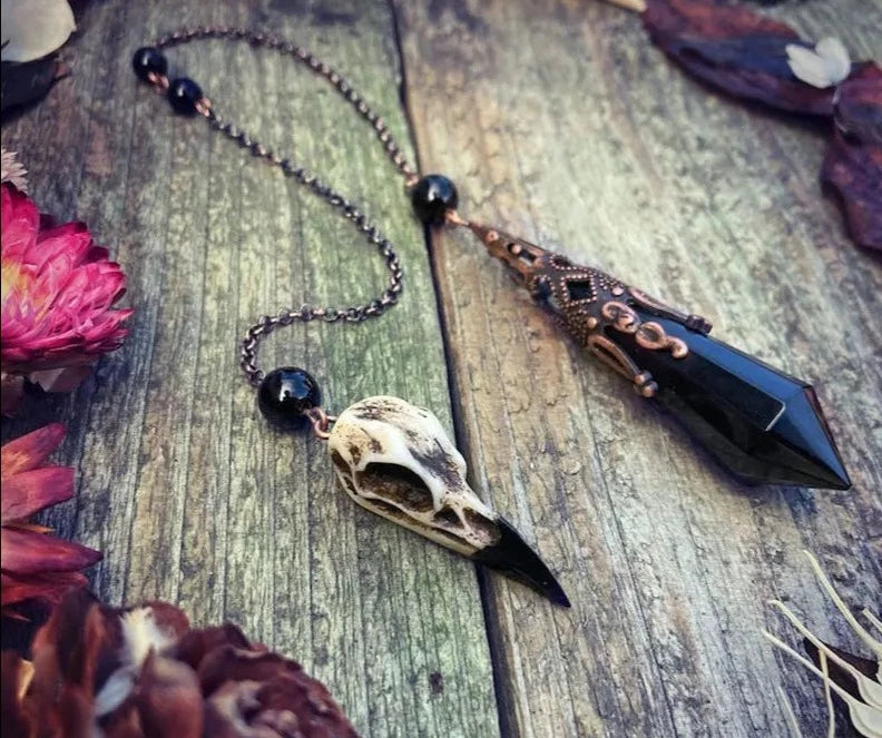 Black Obsidian Raven Skull Pendulum For Sale Online