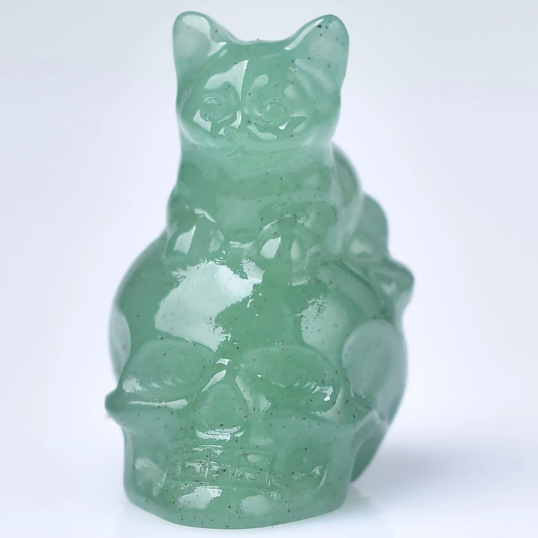 Green Aventurine Cat Skull Crystal Figurines | Green Witch Creations