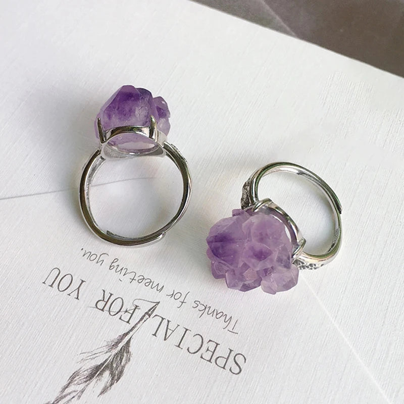 Amethyst Cluster Adjustable Rings