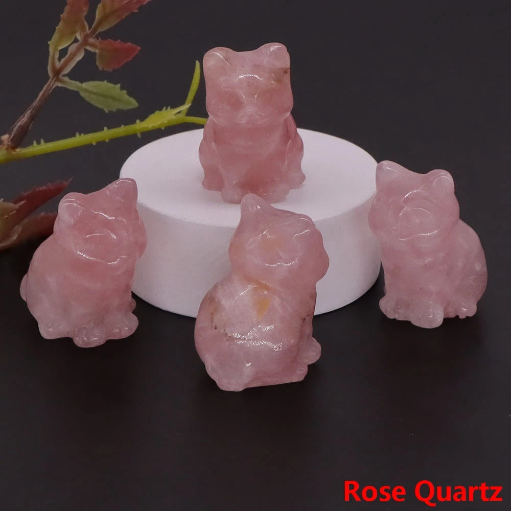 Rose Quartz Crystal Cat Statues