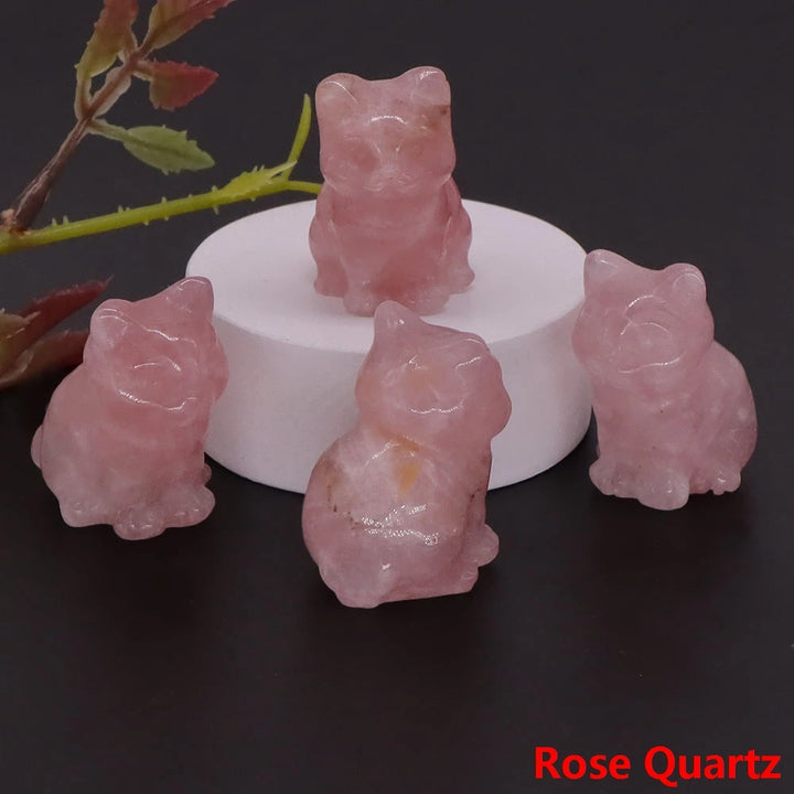 Rose Quartz Crystal Cat Statue | Green Witch Creations