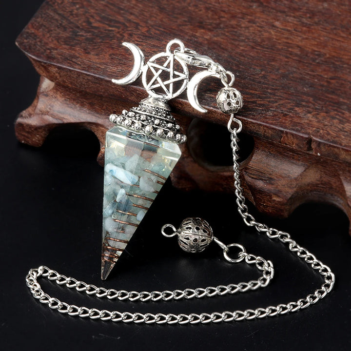 Aquamarine Triple Moon Crystal Resin Pendulum | Green Witch Creations