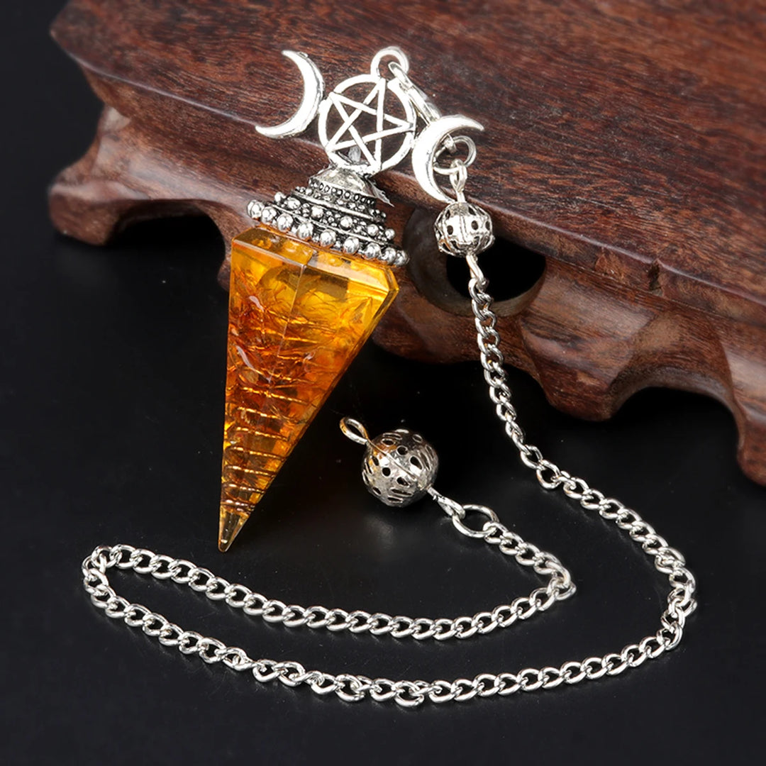 Citrine Triple Moon Crystal Resin Pendulum | Green Witch Creations