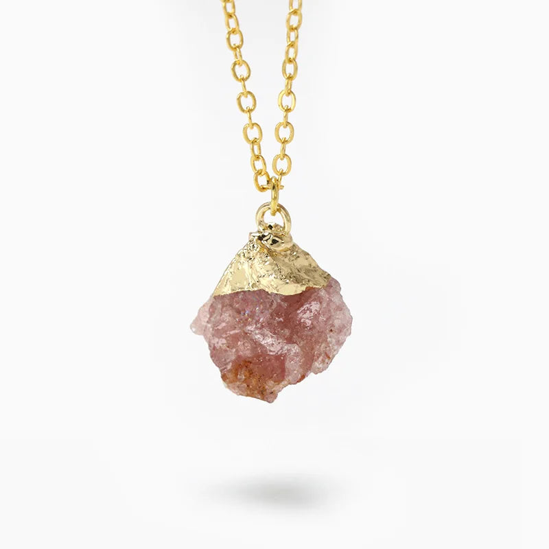 Strawberry Quartz Gold Necklaces For Sale | Green Witch Creations