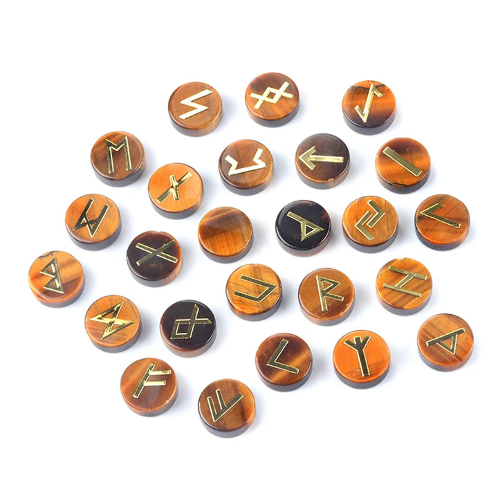 Tigers Eye Round Crystal Rune Symbol Sets