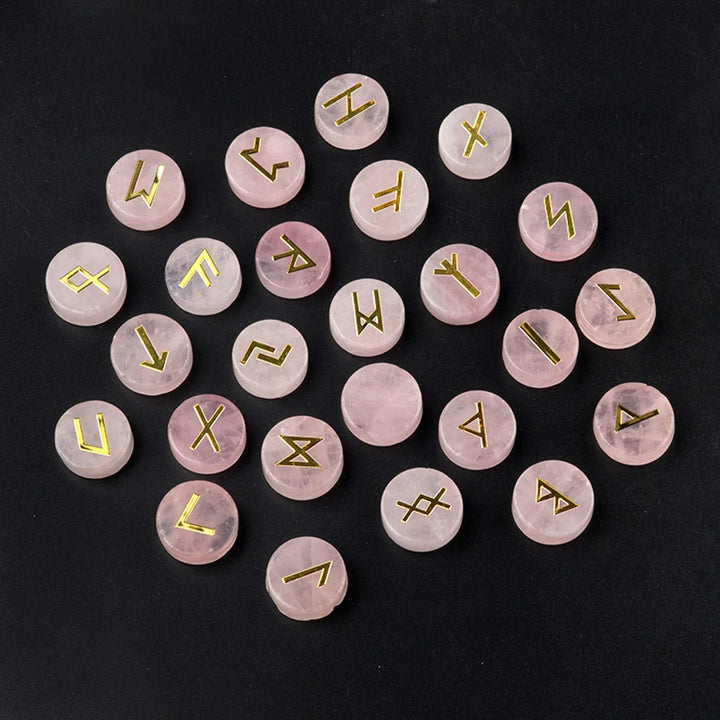 Rose Quartz Round Crystal Rune Symbol Sets