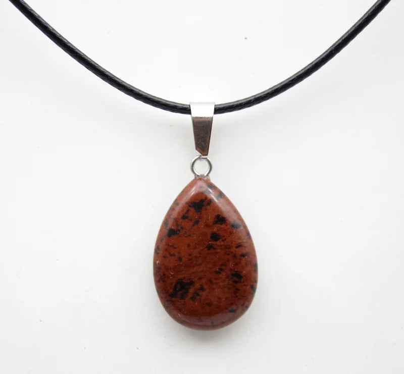 Mahogany Obsidian Stone Teardrop Pendant Necklace For Sale | Green Witch Creations