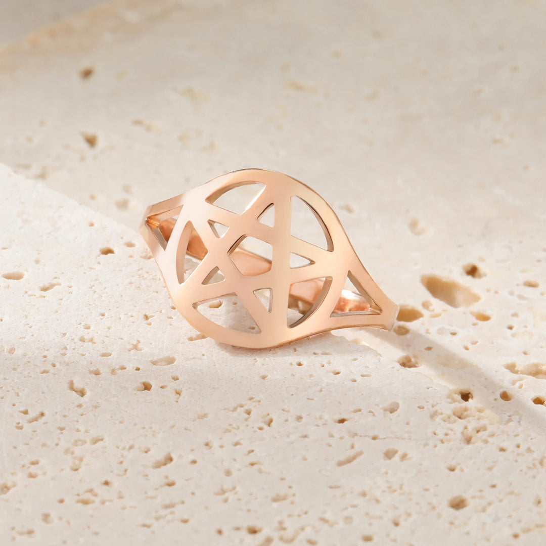 Rose Gold Pentacle Stainless Steel Rings | Green Witch Creations