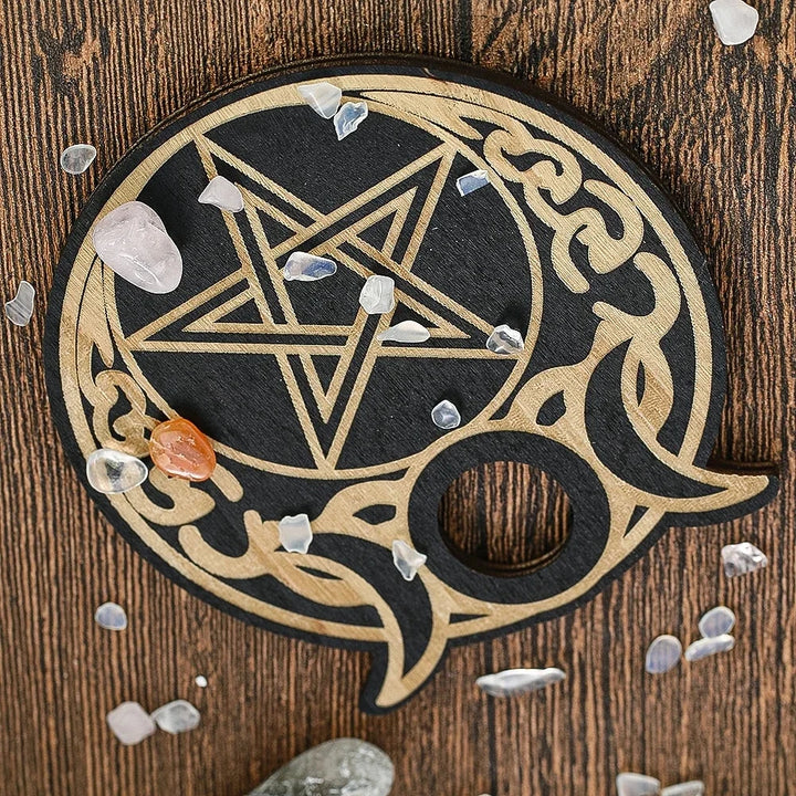 Triple Moon Pentacle Wood Crystal Ball Stand | Green Witch Creations