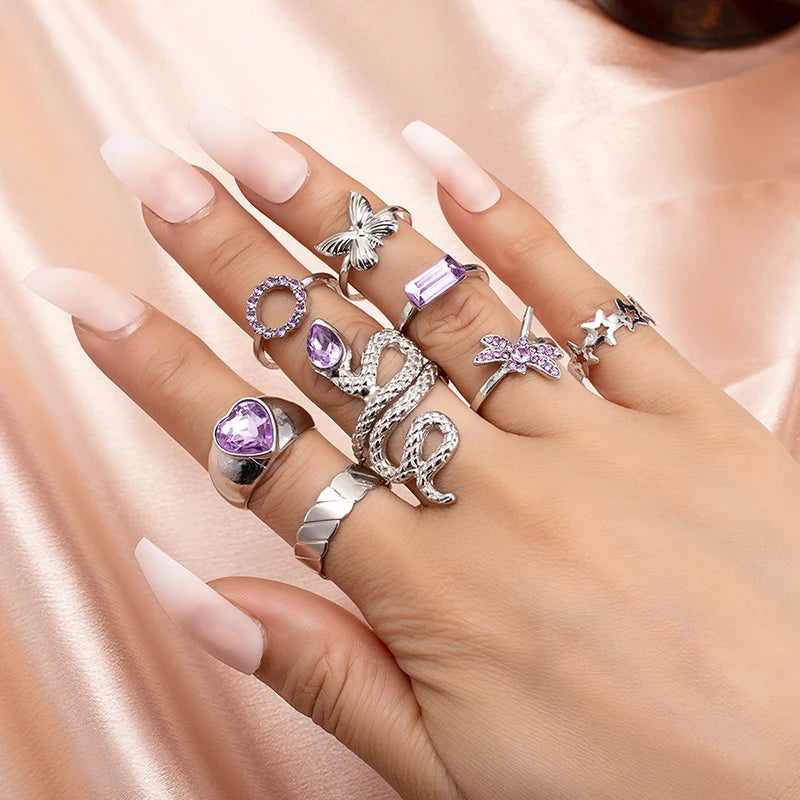 Witchy Gypsy Bohemian Cute Trendy Rhinestone Ring Sets | Green Witch Creations