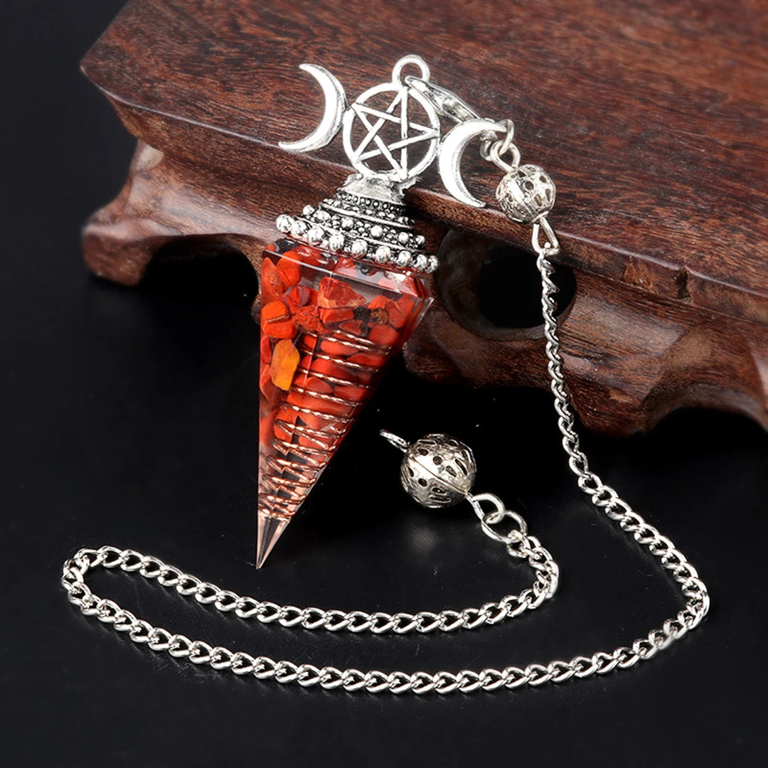 Red Jasper Triple Moon Crystal Resin Pendulum | Green Witch Creations