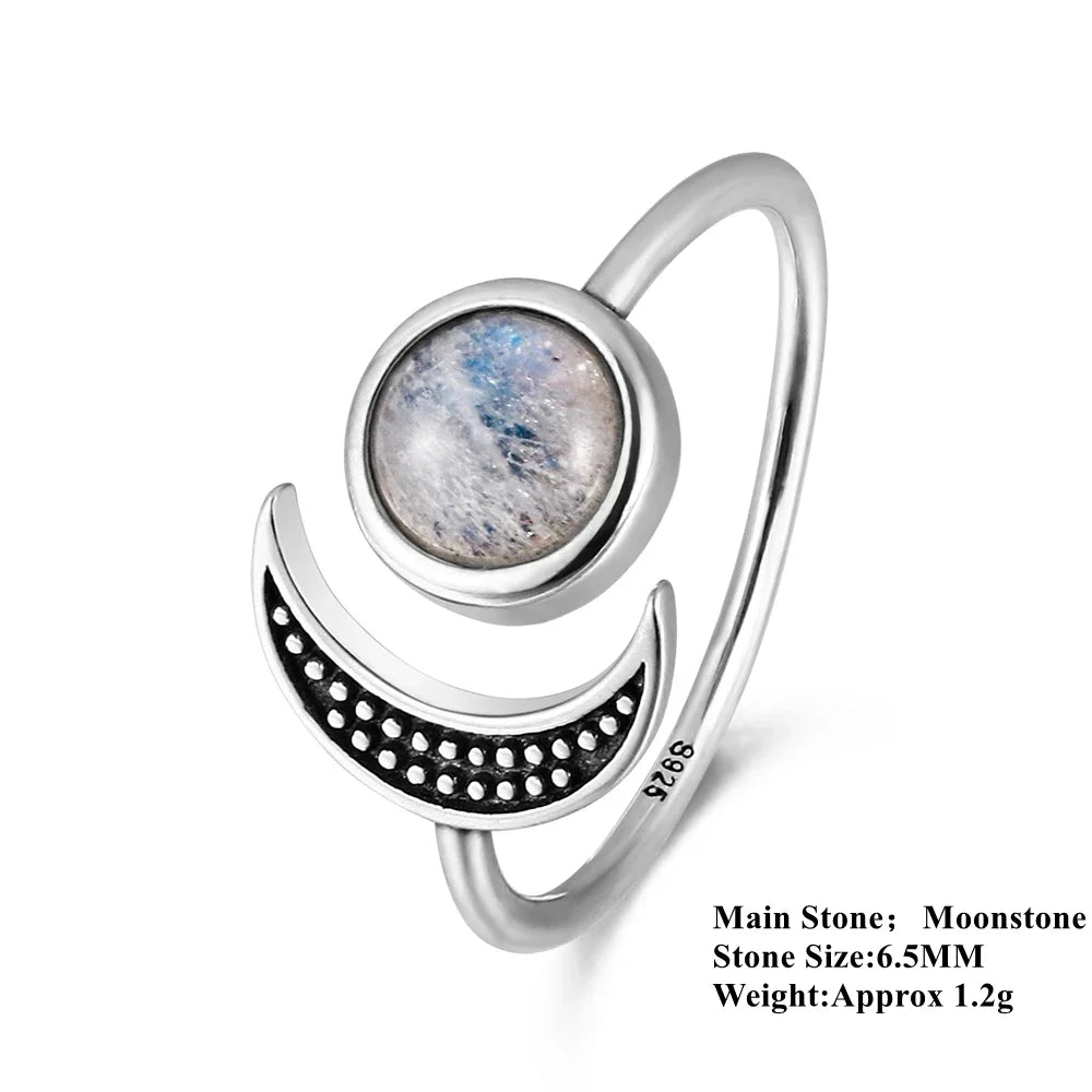 925 Sterling Silver Moonstone Moon Ring | Green Witch Creations