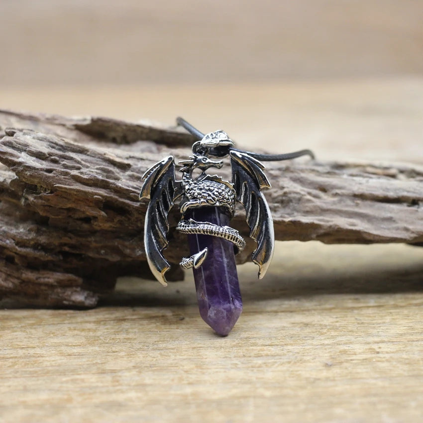 Amethyst Dragon Crystal Pendant Necklace | Green Witch Creations