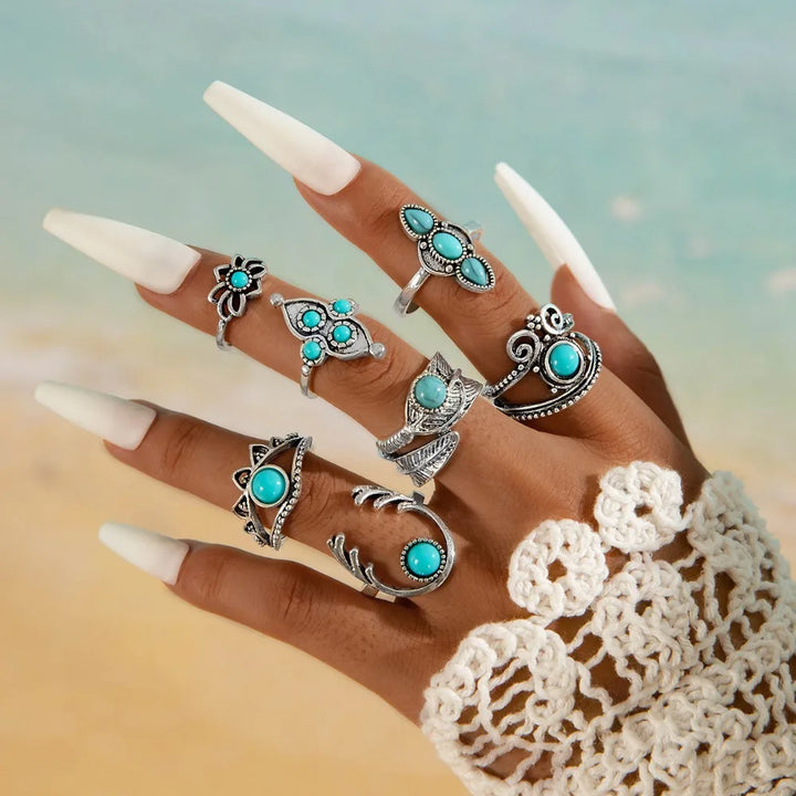 Turquoise Bohemian Gypsy Witchy Trendy Fashion Cute Ring Sets | Green Witch Creations