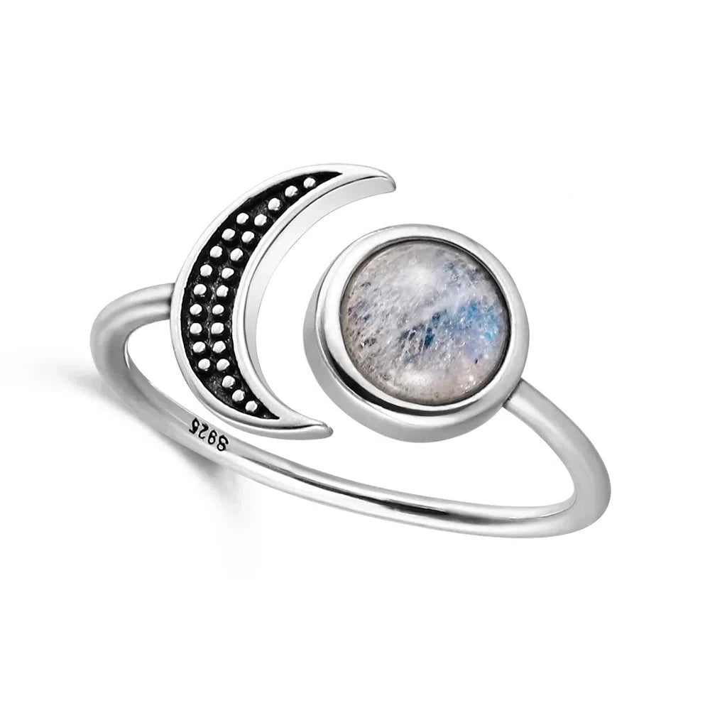 925 Sterling Silver Moonstone Moon Ring | Green Witch Creations