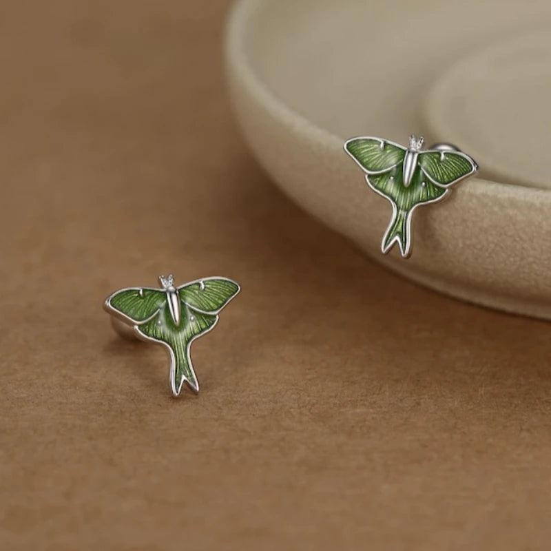 Green Lunar Moth Earrings