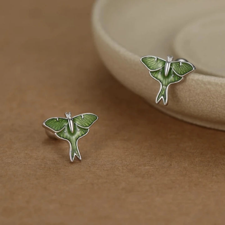Green Lunar Moth Earrings
