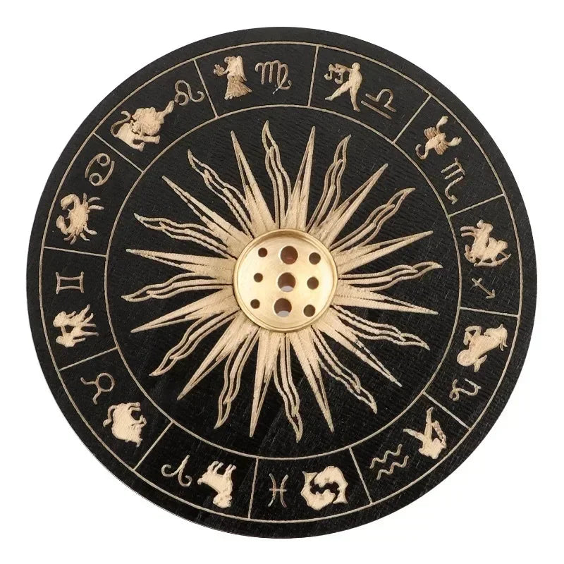 Sun Astrology Zodiac Wood Design Incense Holder | Green Witch Creations