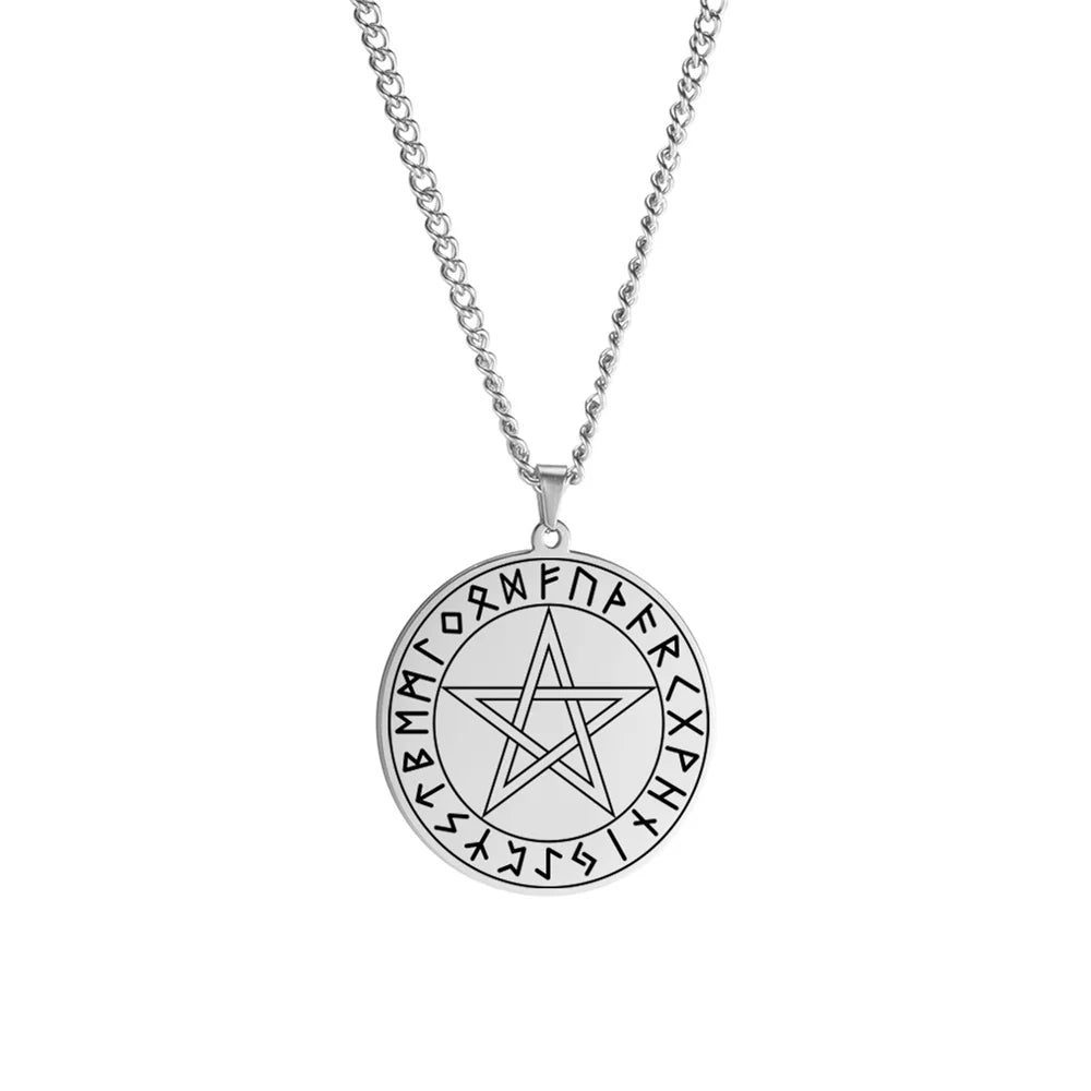 Silver Pentacle Rune Nordic Viking Necklaces | Green Witch Creations