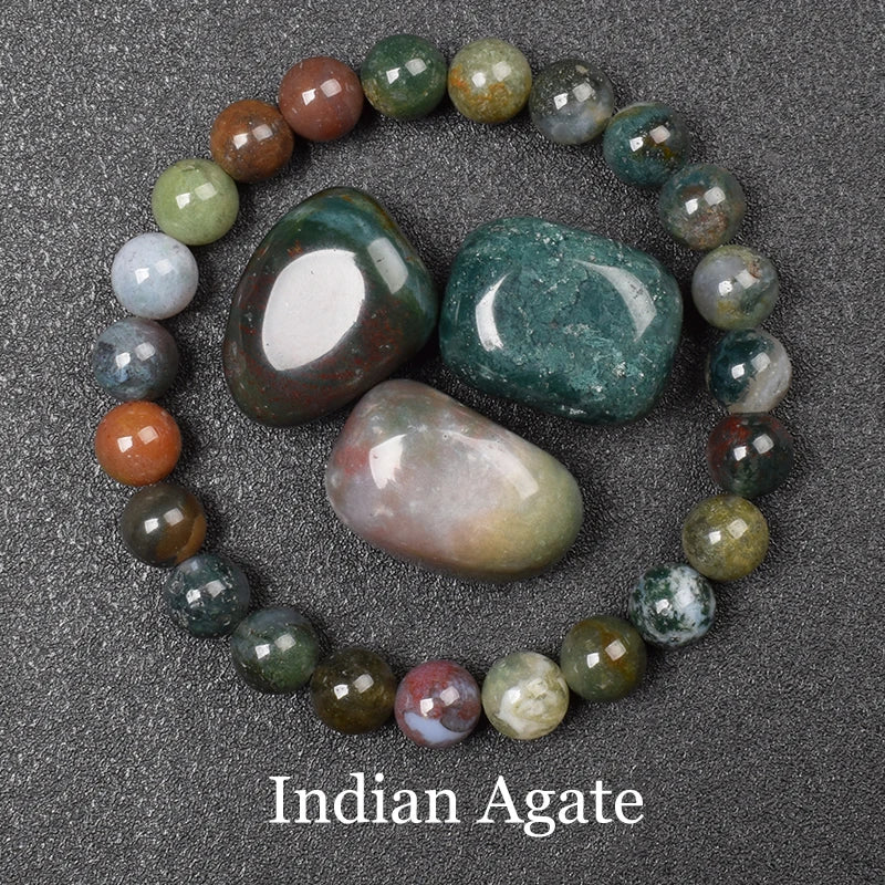 India Agate 8mm Crystal Stone Bead Bracelets | Green Witch Creations