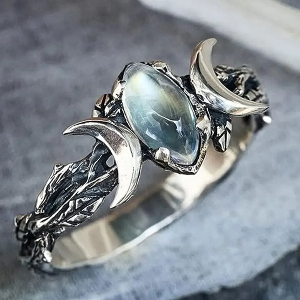 Moonstone Triple Moon Goddess Ring | Green Witch Creations