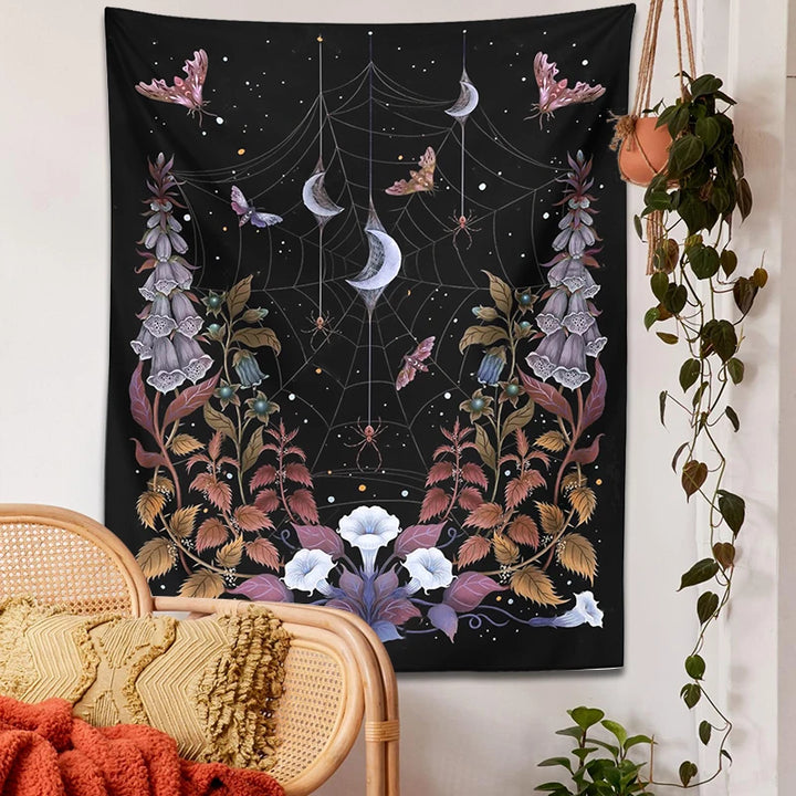 Witchy Garden Butterfly Moon Tapestry | Green Witch Creations