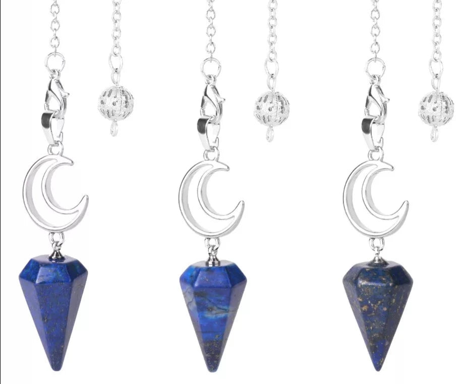 Lapis Lazuli Crystal Crescent Moon Pendulums For Sale Online