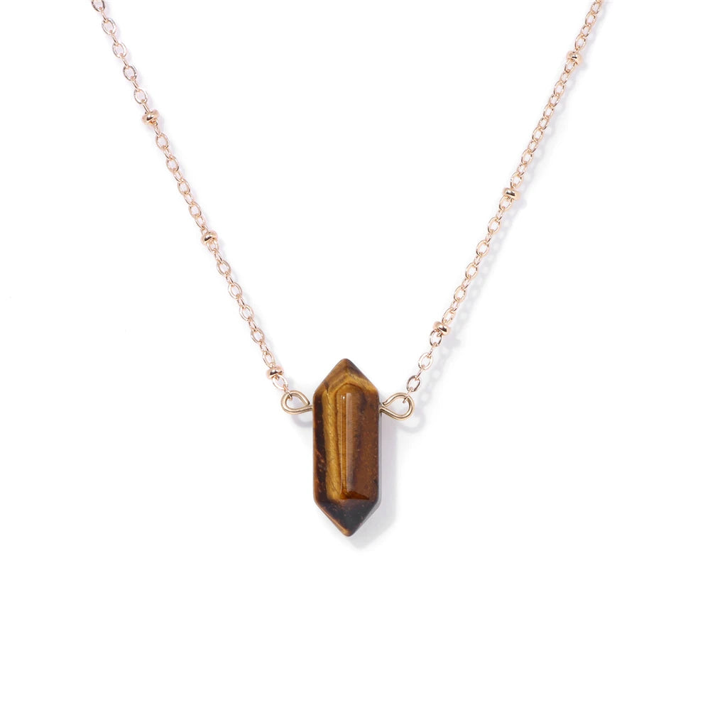 Tigers Eye Hexagonal Stone Pendant Gold Necklace | Green Witch Creations