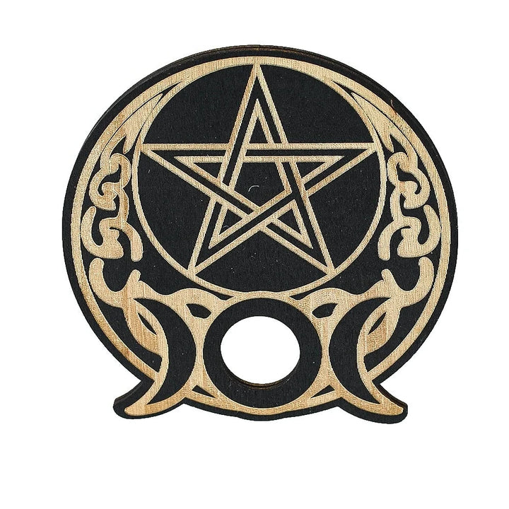 Triple Moon Pentacle Wood Crystal Ball Stand | Green Witch Creations