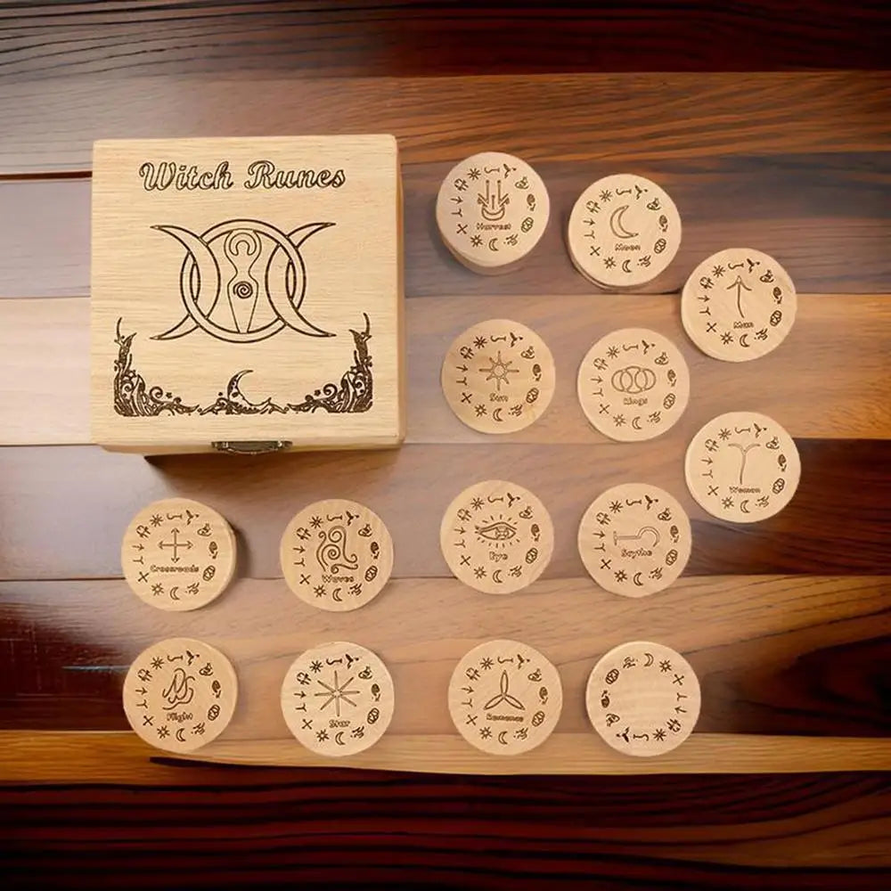 Wood Box Witches Runes Set