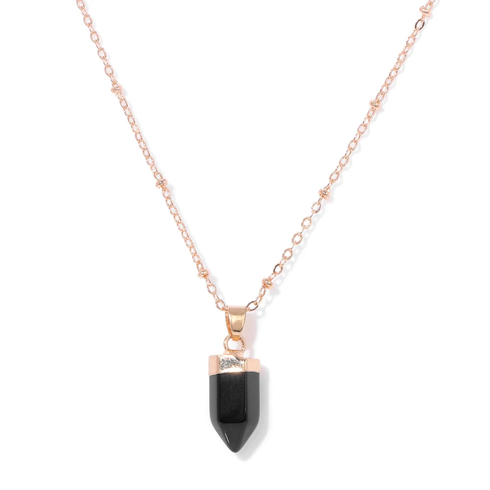 Obsidian Hexagonal Stone Pendant Gold Necklace | Green Witch Creations