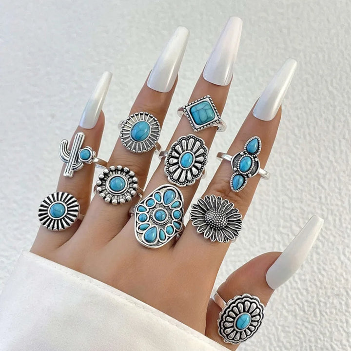 Turquoise Bohemian Gypsy Witchy Trendy Fashion Cute Ring Sets | Green Witch Creations