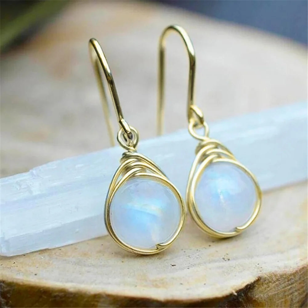 Moonstone Wire Wrap Earrings | Green Witch Creations